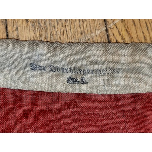 489 - WWII German Third Reich NSDAP Banner, double sided, marked Der Oberbürgermeifer Spt 83, 366 x 214cm.