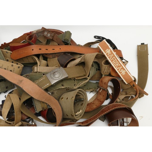 495 - A large collection of mixed belts to include a reproduction of German military belt, 501 Levi and mo... 