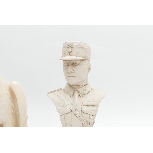 505 - Three late 20th century busts, including an Eagle made from resin, Imperial soldier made of bronzed ... 