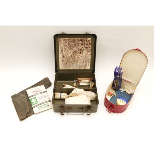 522 - A WWII period US Army medical department emergency first aid kit, with partial contents together wit... 