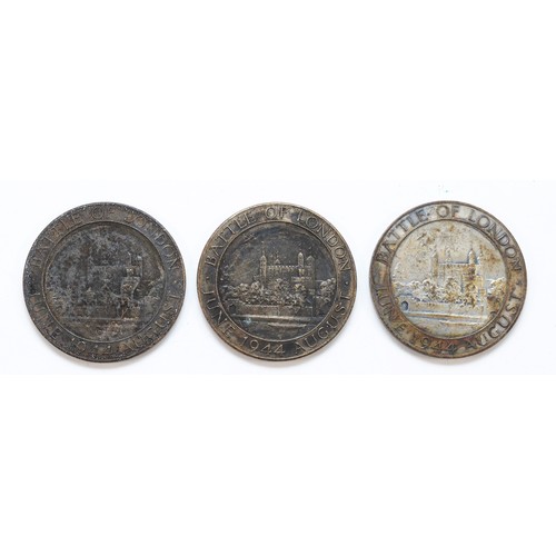 537 - A trio of Battle of London medallions, Sept 1940-1941 May, June 1944 August.