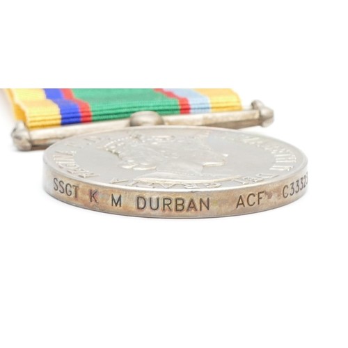 543 - ERII Cadet Forces medal, presented to S.SGT K. M. Durban ACF C33323, boxed.