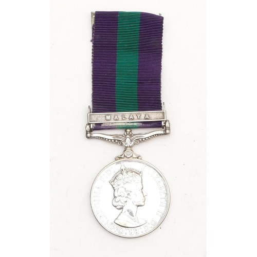 554 - ERII Malaya medal, awarded to 22927822 TPR. JI Robertson. 11th Hussars.