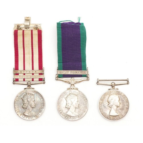 560 - ERII Naval trio, including the N.G.S medal, clasped Near East and Cyprus, together with the Malay Pe... 