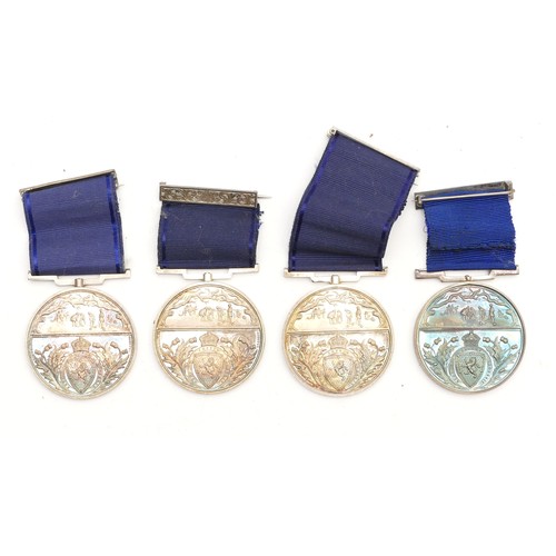 561 - Four Royal Scottish Curling Club medals, inscribed R&WS, Birmingham 1908 and the other three unmarke... 