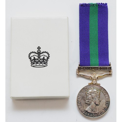 568 - ERII Canal Zone medal, presented to 22873439 GNR. F. J. Rotherham. R.A, boxed with award letter.