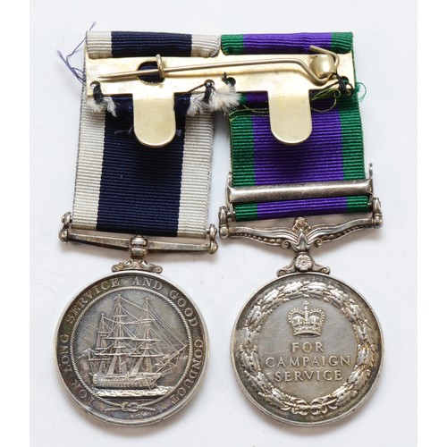 576 - ERII mounted naval pair of the Borneo and Long Service medals, presented to J968182T/968182. K. D. F... 