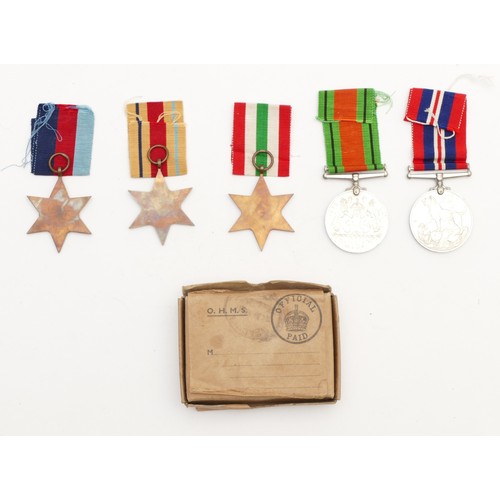 598 - WWII medals to include the 1939-1945 Star, Africa, Italy, Defence and War, boxed.