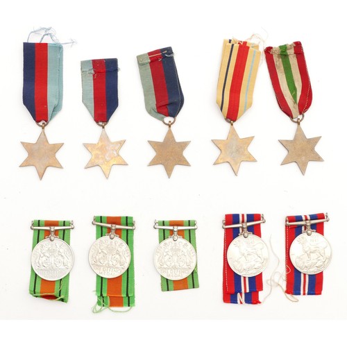 605 - WWII Medals, to include three 1939-1945 Stars, Italy, Africa, three Defence and two War.