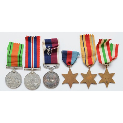 610 - WWII R.A.F long service group, to include the 1939-1945 Star, Africa, Italy, Defence R.A.F Long Serv... 