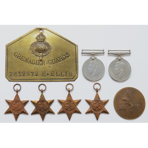 612 - WWII 1939-1945 Star, Africa, France And Germany, Italy, Defence, War, A Grenadier Guards Plate and X... 