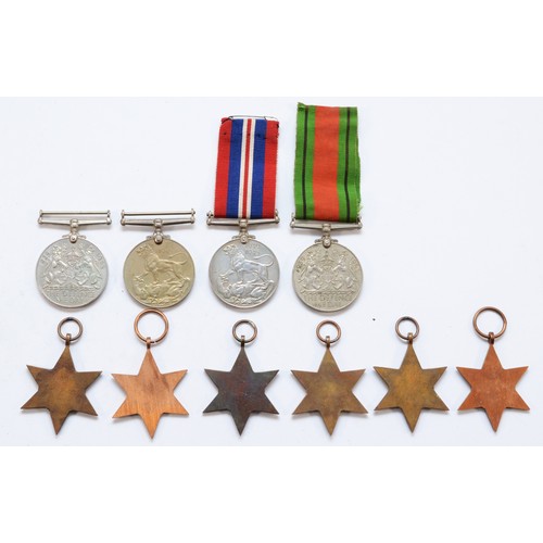 614 - WWII two 1939-1945 Stars, Africa, two France And Germany, Italy, two Defence and two war medals.