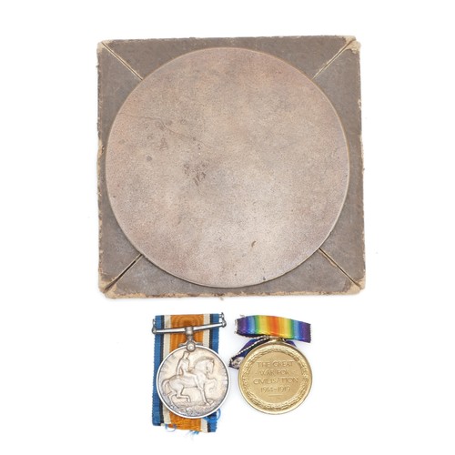 621 - WWI Death plaque in card case, together with a pair of War and Victory medals awarded to 74098 PTE. ... 