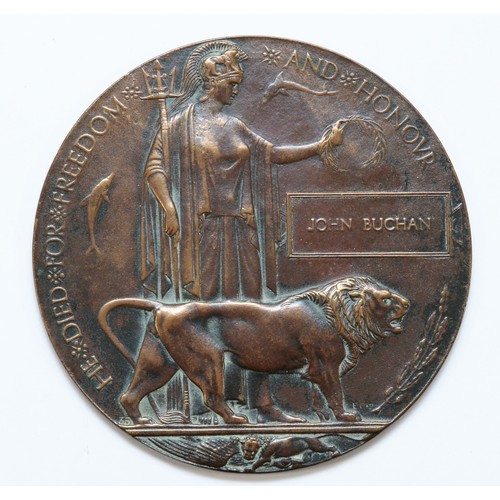 625 - WWI Death plaque, awarded to John Buchan.