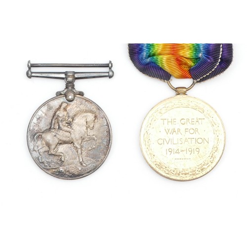 642 - WWI pair of War and Victory medals, awarded to 203250 PTE. D. B. Hutson. Northampton. Regiment.