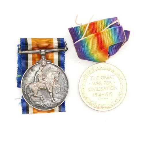 645 - WWI pair of War and Victory medals, awarded to M.15191 H. Hoad. S.B.A. R.N.