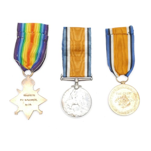 647 - WWI trio of War, Victory and the 1914-1915 Star, awarded to M2-049369 PTE. V. Purbrick. A.S.C.