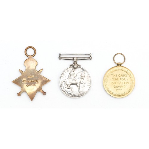 650 - WWI trio of War, Victory and the 1914-1915 Star, awarded to 16967 PTE. A. Heaton. Royal Scottish Fus... 