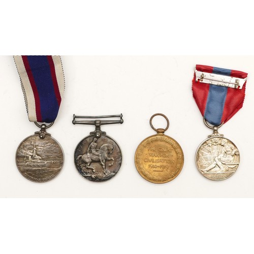 654 - WWI-ERII medals to include, War, Victory, A George V Royal Fleet Reserve Long Service Medal 'Diuturn... 