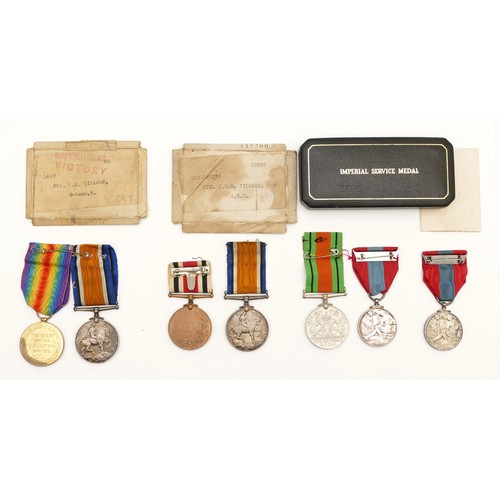 655 - WWI-ERII four person family group of medals to include WWI War, Victory, Special Constabulary, Defen... 