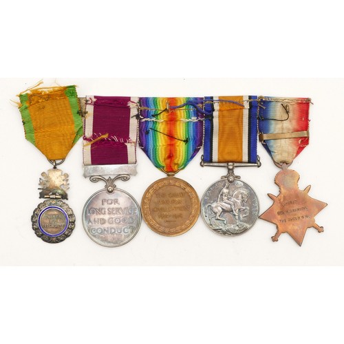 657 - WWI mounted group of medals, including the 1914 Mons Star, with 5th August-22nd November 1914 bar, W... 