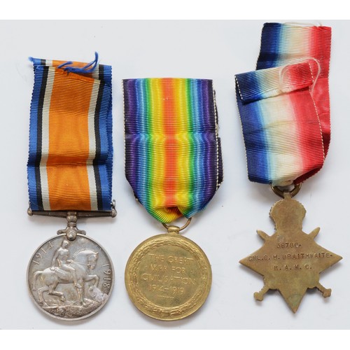 670 - WWI trio of War, Victory and the 1914-1915 Star, awarded to 36786 PTE-CPL. G. H. Braithwaite. R. A. ... 