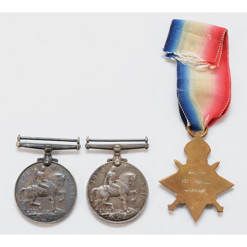 675 - WWI trio of the War and 1914-1915 Star, Star awarded to A-36071 PTE. L. Burton. 4th Canadian Infantr... 