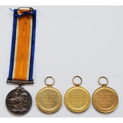 679 - WWI Four medals including three Victory and the War medal, War awarded to J.49931 H. Schofield. A. B... 