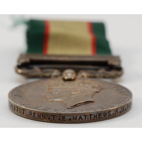 690 - A George VI North Western Frontier 1937-1939 medal, presented to 7013707 RFMN. T. E. Matthews. R. U.... 