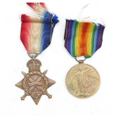 674 - WWI Pair of the 1914-1915 Star and Victory medals, awarded to 15301 PTE. F. Dickens. R. Scottish Fus... 