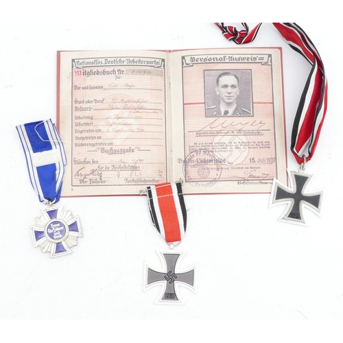 585 - Four Replica WWII Third Reich German medals and a printed out copy of an officer, to include the NSD... 