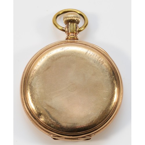 1 - Elgin, a gold plated keyless wind full hunter pocket watch, 7 jewel movement, 50mm, case.
Working wh... 