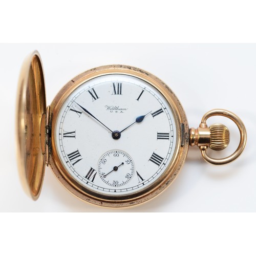 2 - Waltham, a gold plated keyless wind full hunter pocket watch, 49mm.
Working when catalogued