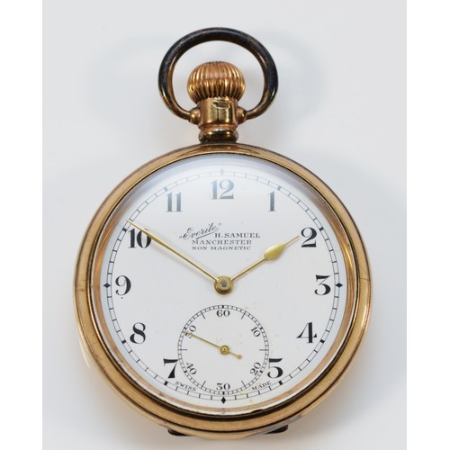 3 - Everite for H. Samuel, a gold plated keyless wind open face pocket watch, 15 jewel movement, 49mm.
W... 