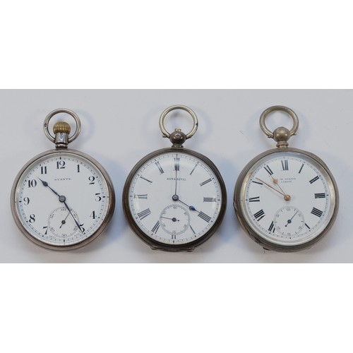 10 - Benson, a silver key wind pocket watch, working when catalogued and two other non working silver poc... 