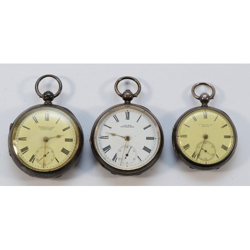 14 - Three silver open face pocket watches, not working when catalogued (3)