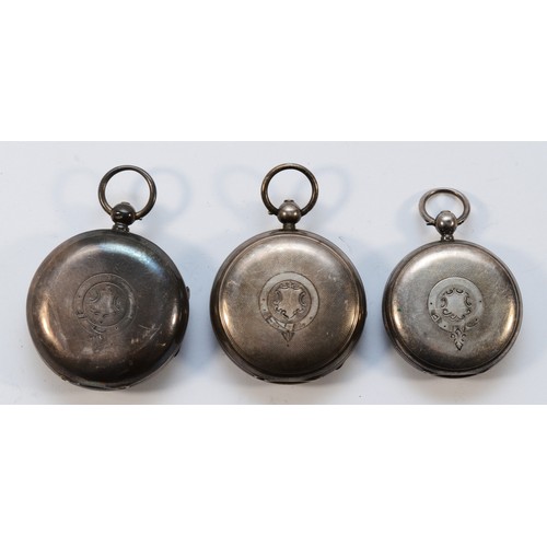 14 - Three silver open face pocket watches, not working when catalogued (3)