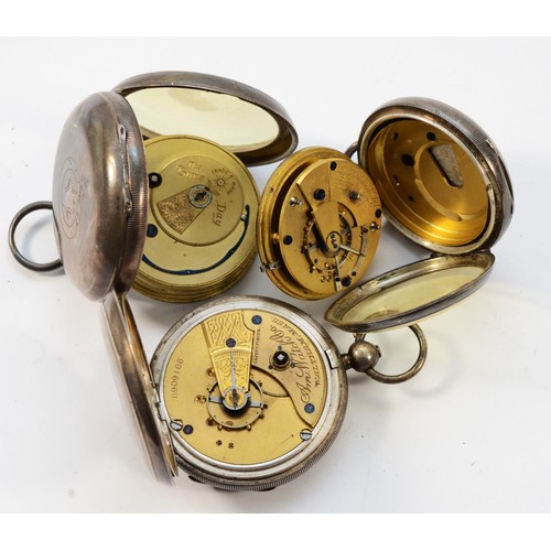 14 - Three silver open face pocket watches, not working when catalogued (3)