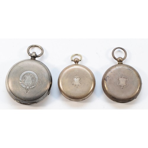 15 - Three silver open face pocket watches, one working when catalogued (3)