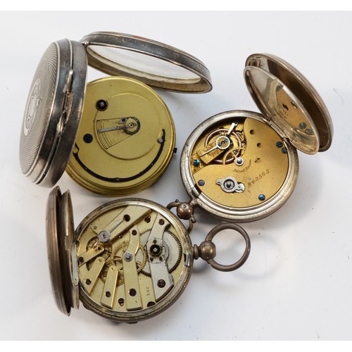 15 - Three silver open face pocket watches, one working when catalogued (3)