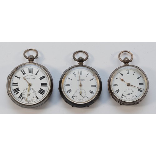 16 - Three silver open face pocket watches, non working when catalogued (3)