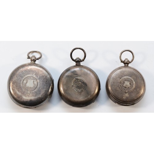 16 - Three silver open face pocket watches, non working when catalogued (3)