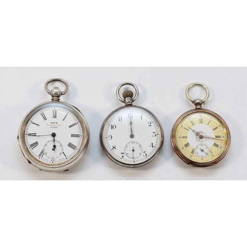 17 - Three silver open face pocket watches, non working when catalogued (3)