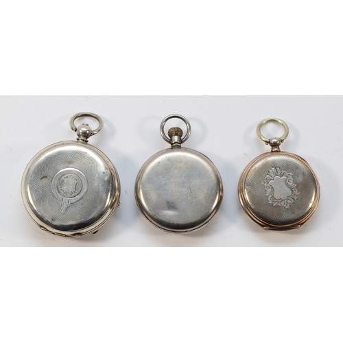 17 - Three silver open face pocket watches, non working when catalogued (3)