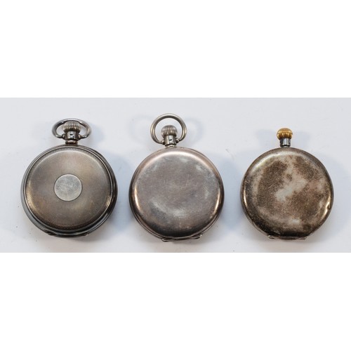 18 - Three silver open face pocket watches, none working when catalogued (3)