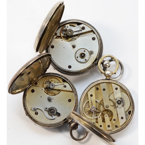 19 - Three silver open face pocket watches, one working when catalogued (3)