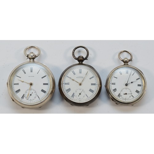 20 - Three silver open face pocket watches, none working when catalogued (3)