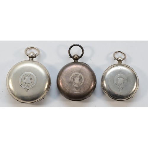 20 - Three silver open face pocket watches, none working when catalogued (3)