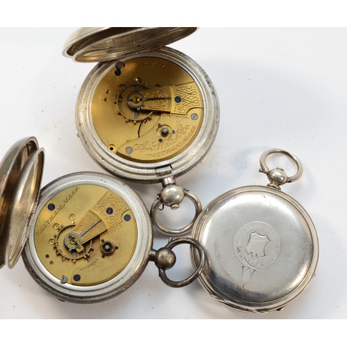 20 - Three silver open face pocket watches, none working when catalogued (3)