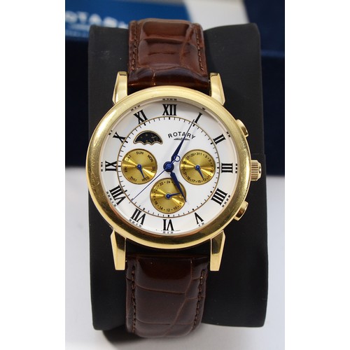 27 - Rotary, moon phase, a gold plated multi dial automatic gentleman's wristwatch, model GS 03086/01 (12... 